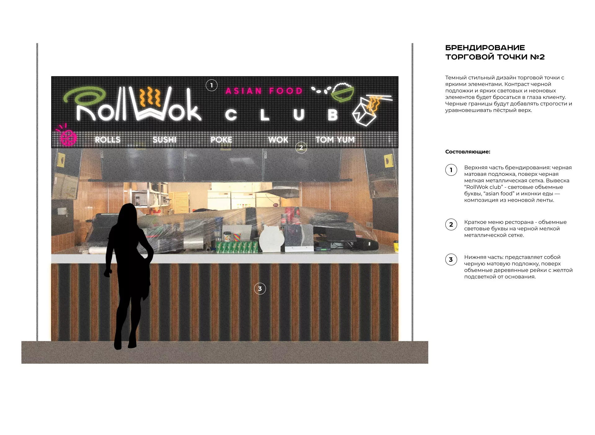 Брендирование торговых точек суши-бара «Roll Wok Club» в Крымске