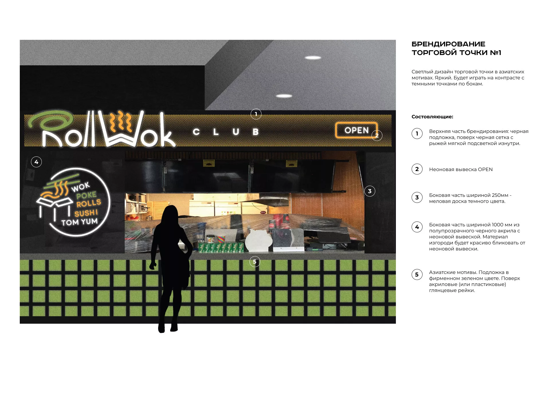 Брендирование торговых точек суши-бара «Roll Wok Club» в Крымске